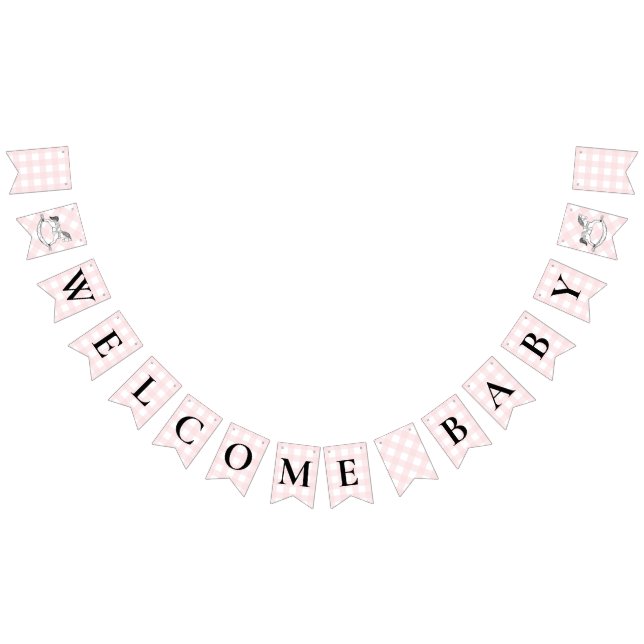 Rocking Horse Pink Gingham Baby Shower Bunting (All)