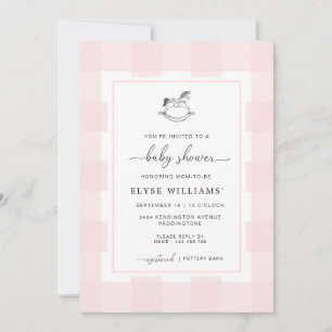 Rocking Horse Pink Gingham Baby Shower Invitation