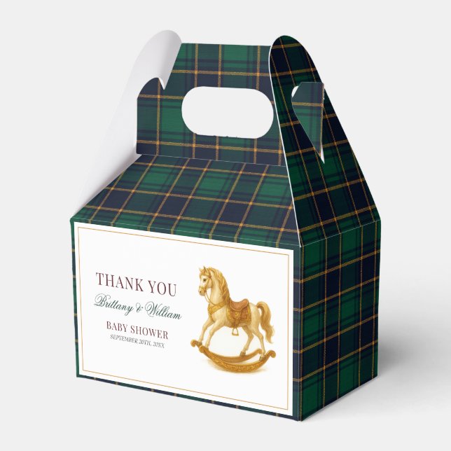 Rocking Horse Plaid Couple Baby Shower  Favour Box (Front Side)