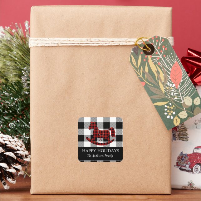 Rocking Horse Plaid Holiday Sticker (Holiday)