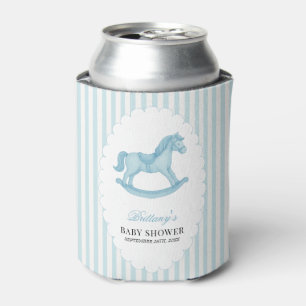Rocking Horse Preppy Bear Blue Baby Shower Can Cooler