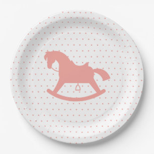 Rocking Horse Silhouette Baby Shower Plate Pink
