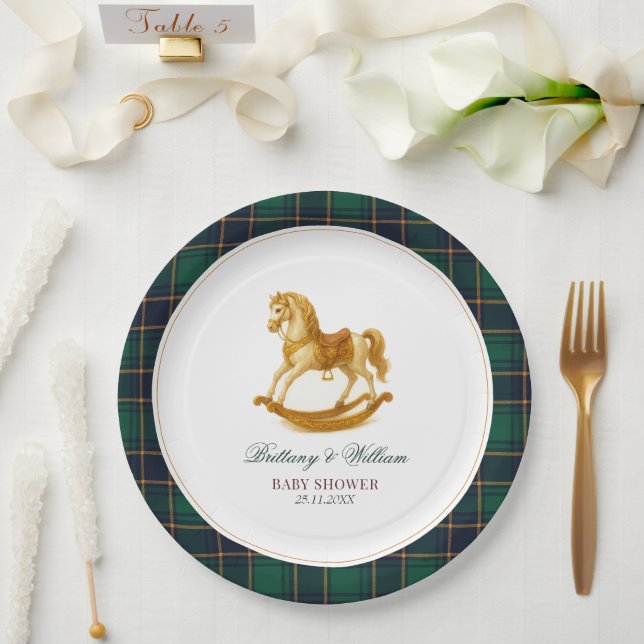 Rocking Horse Tartan Plaid Baby Shower  Paper Plate (Wedding)