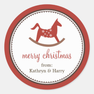 Rocking horse toy red christmas holiday gift tag