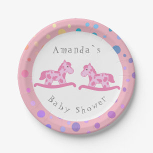 Rocking Horse Twin Girl Baby Shower Party Paper Plate