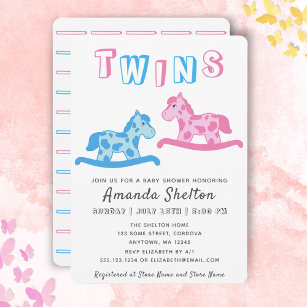 Rocking Horse Twins Baby Shower Invitation Card