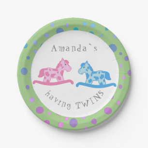 Rocking Horse Twins Baby Shower Party Paper Plate