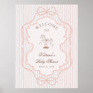 Rocking Horse Vintage Pink Baby Shower Welcome Poster