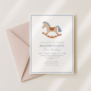 Rocking Horse, Watercolor Baby Birthday Invitation