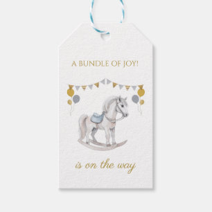 Rocking horse with bunting flags gift tags