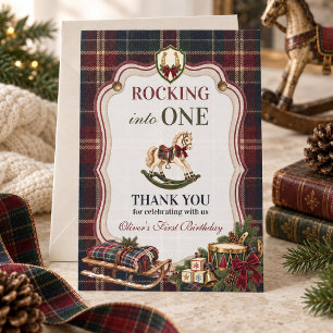 Rocking Into One Vintage Horse 1st Birthday Thank You Card