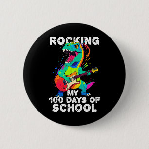 Rocking My 100 Days Of School T-rex Playing Guitar 6 Cm Round Badge