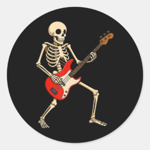 Rocking Skeleton For Halloween Music Lovers Funny  Classic Round Sticker