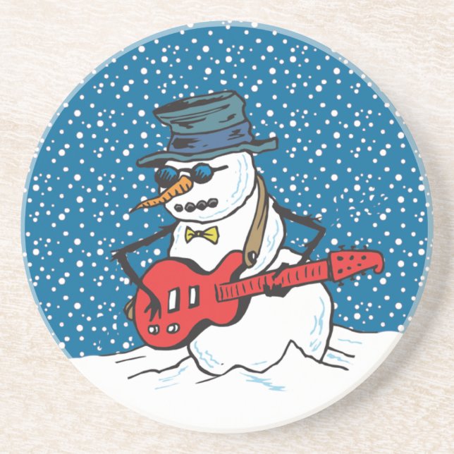 Rocking Snowman Playing A Guitar Coaster (Front)