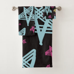 Rocking Stars Pink Blue Black Bath Towel Set