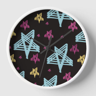 Rocking Stars Pink Blue Black Clock