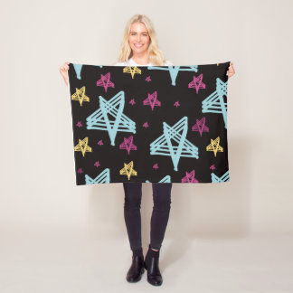 Rocking Stars Pink Blue Black Fleece Blanket