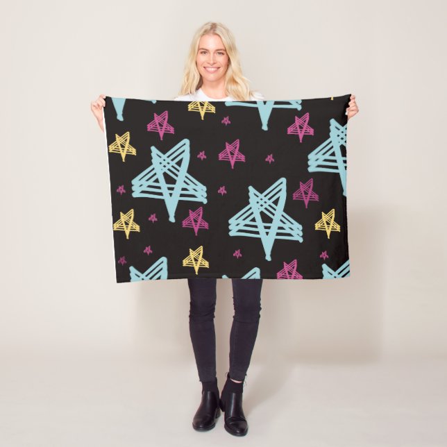 Rocking Stars Pink Blue Black  Fleece Blanket (In Situ)