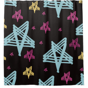 Rocking Stars Pink Blue Black  Shower Curtain