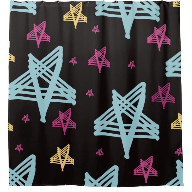 Rocking Stars Pink Blue Black  Shower Curtain (Front)