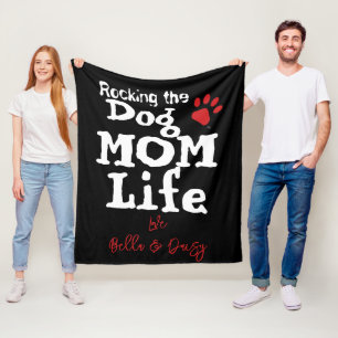 Rocking The Dog Mum Life DOG NAME Paw Print Fleece Blanket