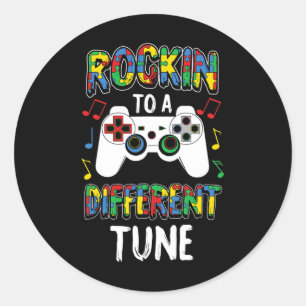 Rocking To A Different Tune Autism Awareness Gamer Classic Round Sticker