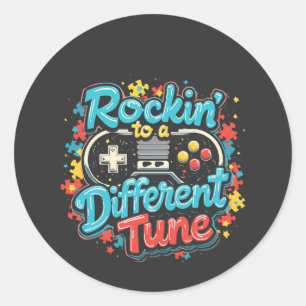 Rocking to a Different Tune Gaming Pad Autism Classic Round Sticker