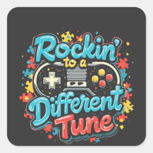 Rocking to a Different Tune Gaming Pad Autism Square Sticker