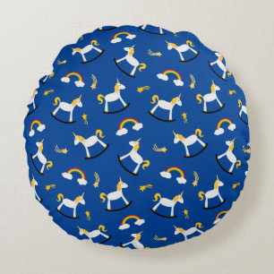 Rocking Unicorns Rainbows and Shooting Stars Round Cushion
