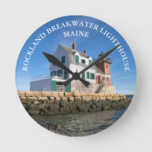 Rockland Breakwater Lighthouse ME Round Wall Clock