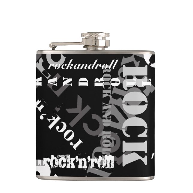 rock'n' roll typography cool design hip flask (Front)