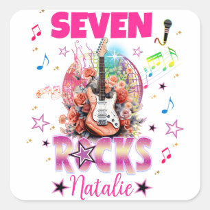 Rock'n'Roll Guitar Musical Birthday Girl Rockstar Square Sticker
