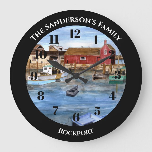 Rockport Harbour Massachusetts New England Paintin Large Clock (Front)