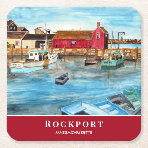 Rockport Harbour Massachusetts New England USA Square Paper Coaster