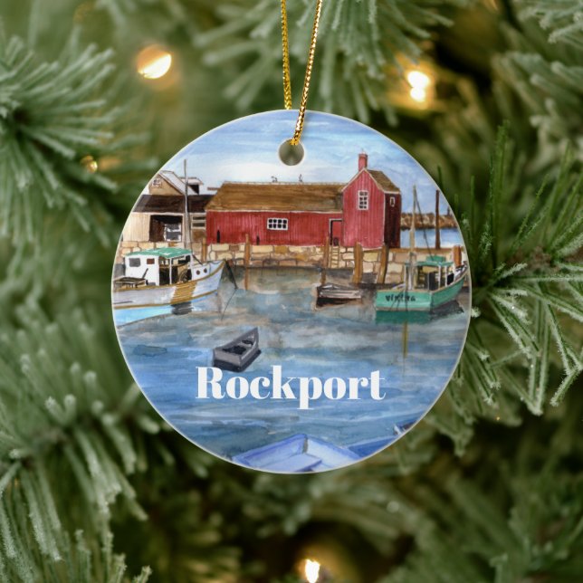 Rockport Massachussetts New England Painting Ceramic Ornament (Tree)