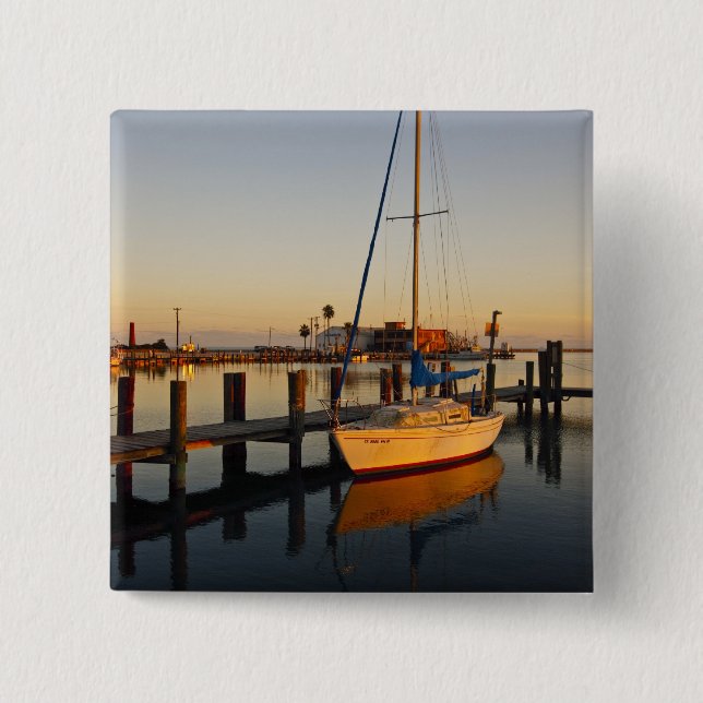 Rockport, Texas harbour at sunset 15 Cm Square Badge (Front)