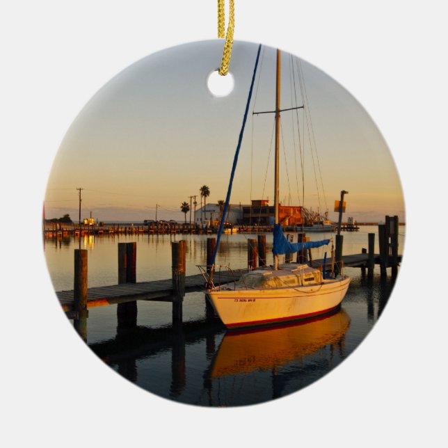 Rockport, Texas harbour at sunset Ceramic Tree Decoration (Front)