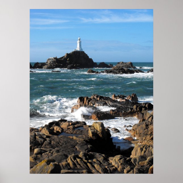 Rocks and Corbiere lighthouse, Jersey Poster (Front)