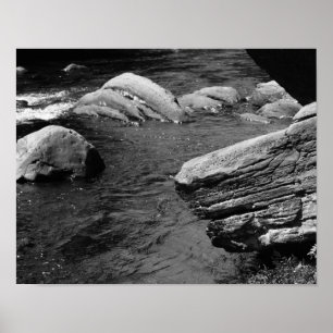 Rocks And Stream Nature Black And White  Poster