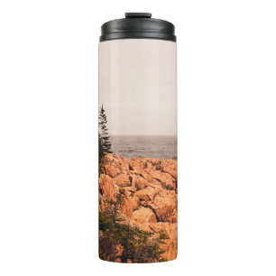 Rocks and trees on the Maine shoreline in Acadia N Thermal Tumbler