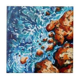 Rocks and Waves Aerial Ceramic Tile