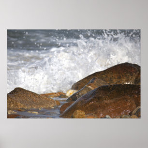 Rocks and Waves in Rhode Island Poster