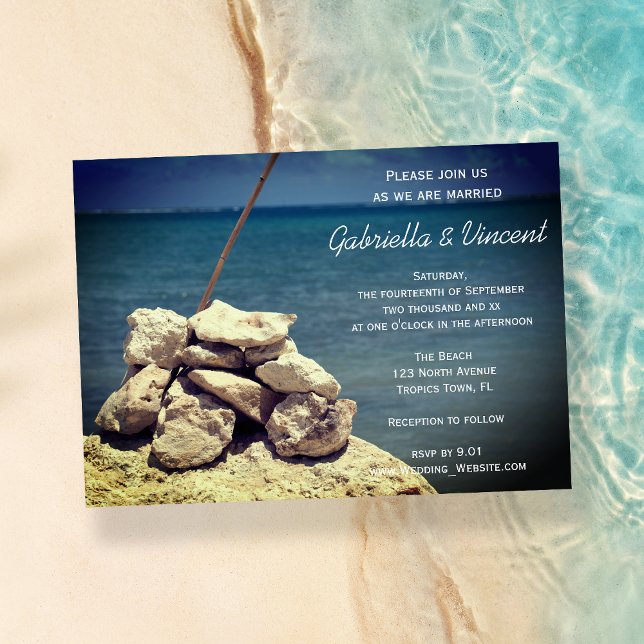 Rocks on the Beach Wedding Invitation (Invite guests to your destination marriage ceremony with the Rocks on Beach Wedding Invitation.)