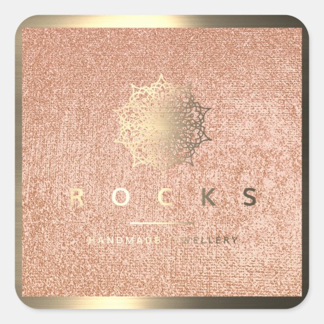 Rocks Pink Rose Gold Foxier Texture Square Sticker (Front)