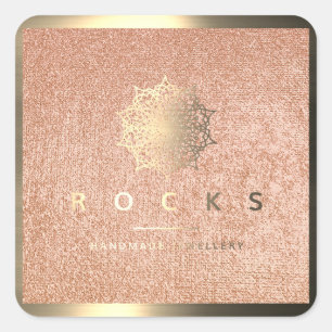 Rocks Pink Rose Gold Foxier Texture Square Sticker