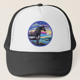 Rocks-Sea-Black Arabian Horse (round) Trucker Hat