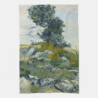Rocks with Oak Tree, Van Gogh Oil Painting Tea Towel