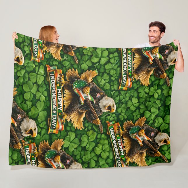 Rockstar American Eagle in Clover Independence Day Fleece Blanket (In Situ)
