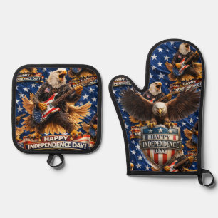Rockstar American Eagle Independence Day oven admi Mitt & Pot Holder Set