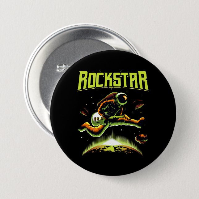 Rockstar astronaut playing guitar in space button (Front & Back)